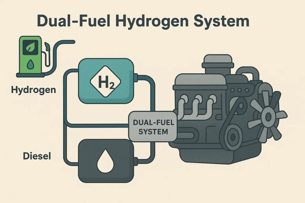Understand the role of dual-fuel hydrogen systems in transport and industry. Discover how blending hydrogen with diesel reduces emissions and supports cleaner energy transitions.